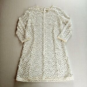 Paule Ka Cream Guipure Floral Lace Long Sleeve Shift Dress Size 38 US 6 Overlay